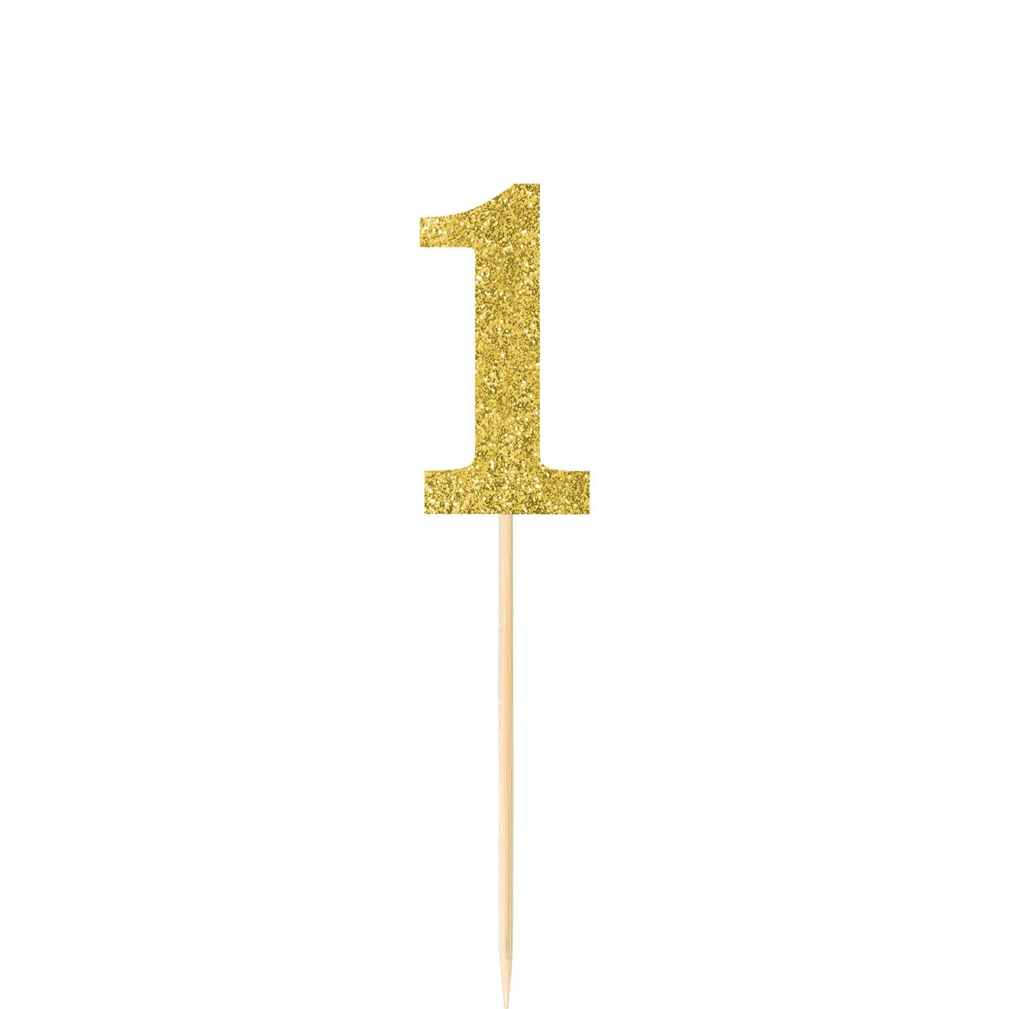 Glitter Gold Number 1 Picks 4ct | Party City